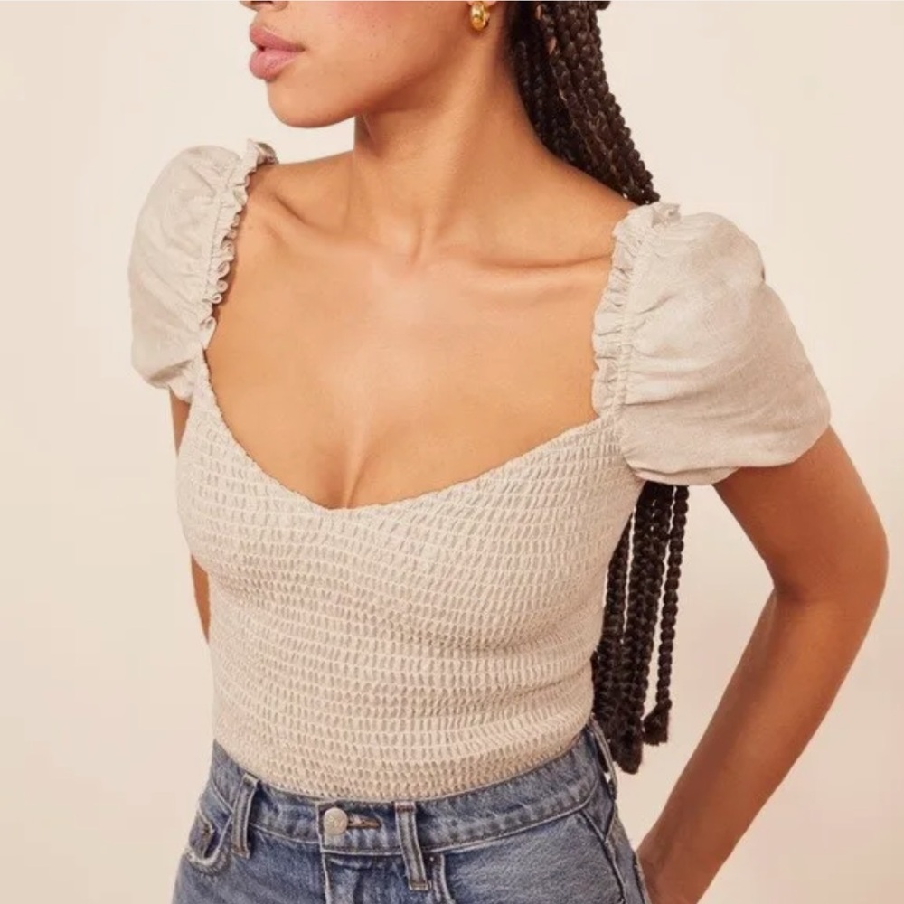 NWOT Reformation Juliet Linen Top in sz MEDIUM